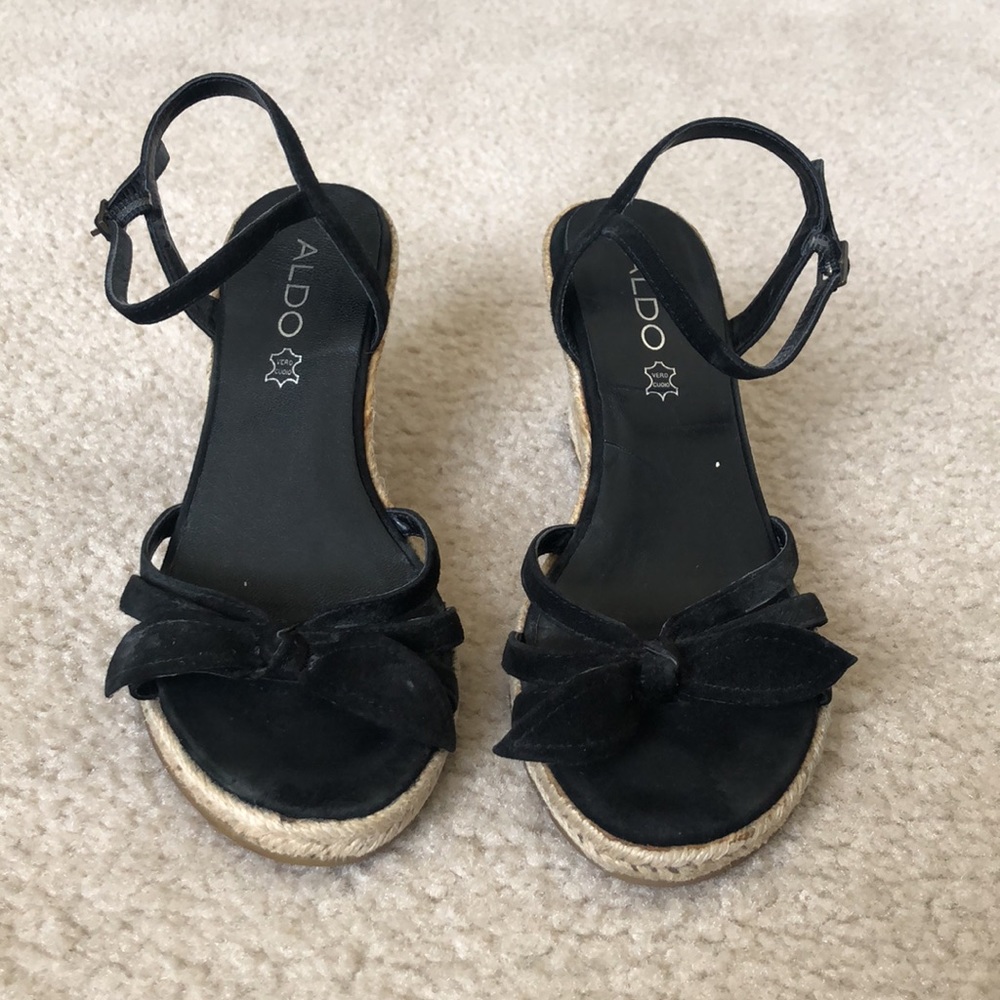 Vintage Black Aldo Espadrille Sandal with Heel - Size EU37